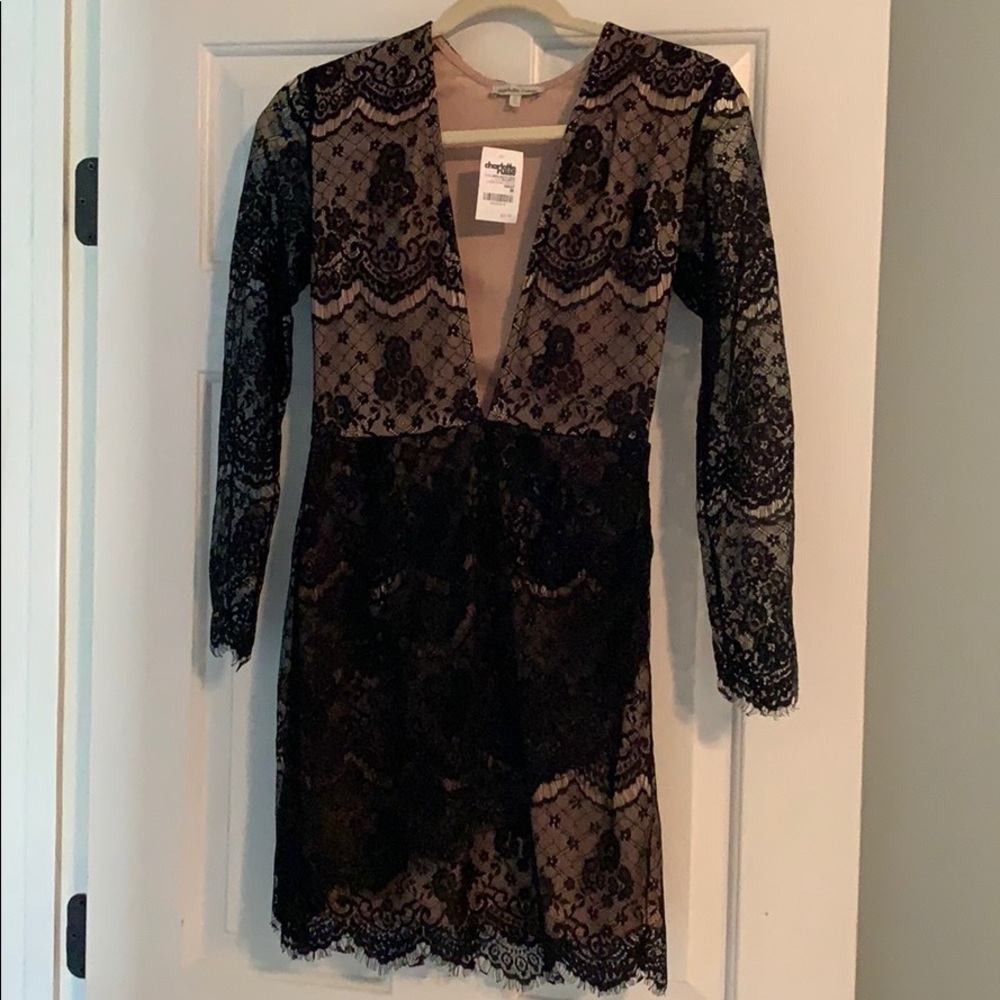 Black lace over lay dress.